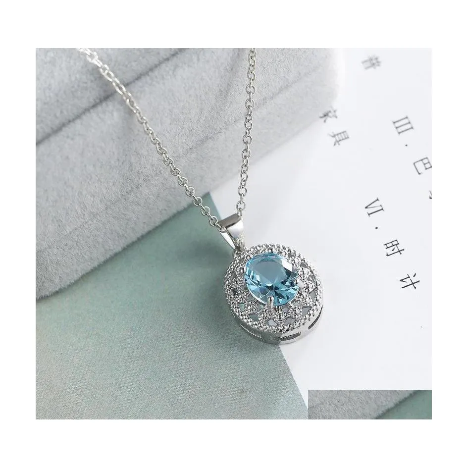 Pendant Necklaces Fashion Jewelry Stainless Steel Chain Necklace Blue Topaz Stone Pendant Choker Drop Delivery Necklaces Pendants Dhive