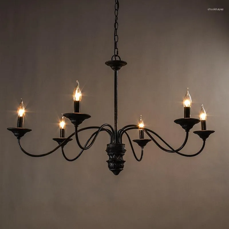 Lustres Maison Vintage Rustique Noir Lustre Éclairage Métal Traditionnel Suspension Lumière Style Français Salle À Manger Led Lamparas