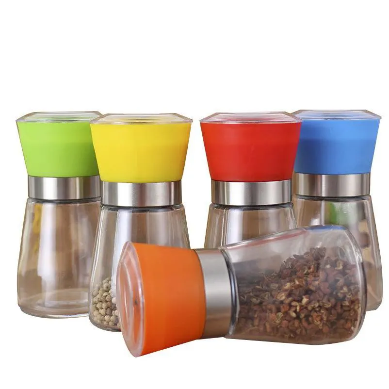 Mills Glass Mills kaffebönor Malare Rotary Slipe Manual Abrader Hands krydda kryddor flaskor Pepper Organizer Colorf DHGARDEN DH2SW