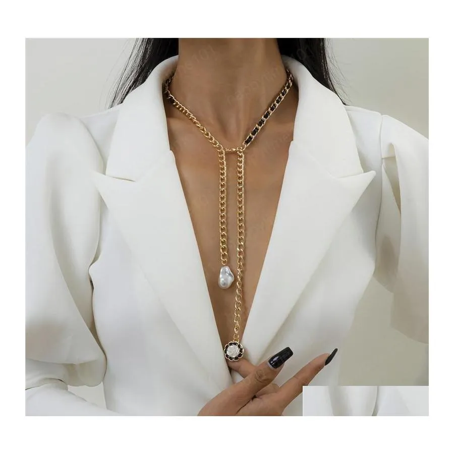 Pendant Necklaces Imitation Pearl Pendant Necklace Retro Alloy Resin Long Tassel Chain Women Fashion Gold Floral Lint Mix Drop Deliv Dhqj0