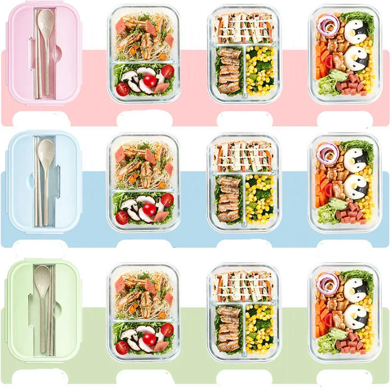 Boîtes À Lunch Micro-Ondes Boîte À Lunch Spéciale Verre Cloisonné Freshkeeping Box Étudiant Femme Version Coréenne Mignon Bento Boîte À Lunch Vaisselle 221202