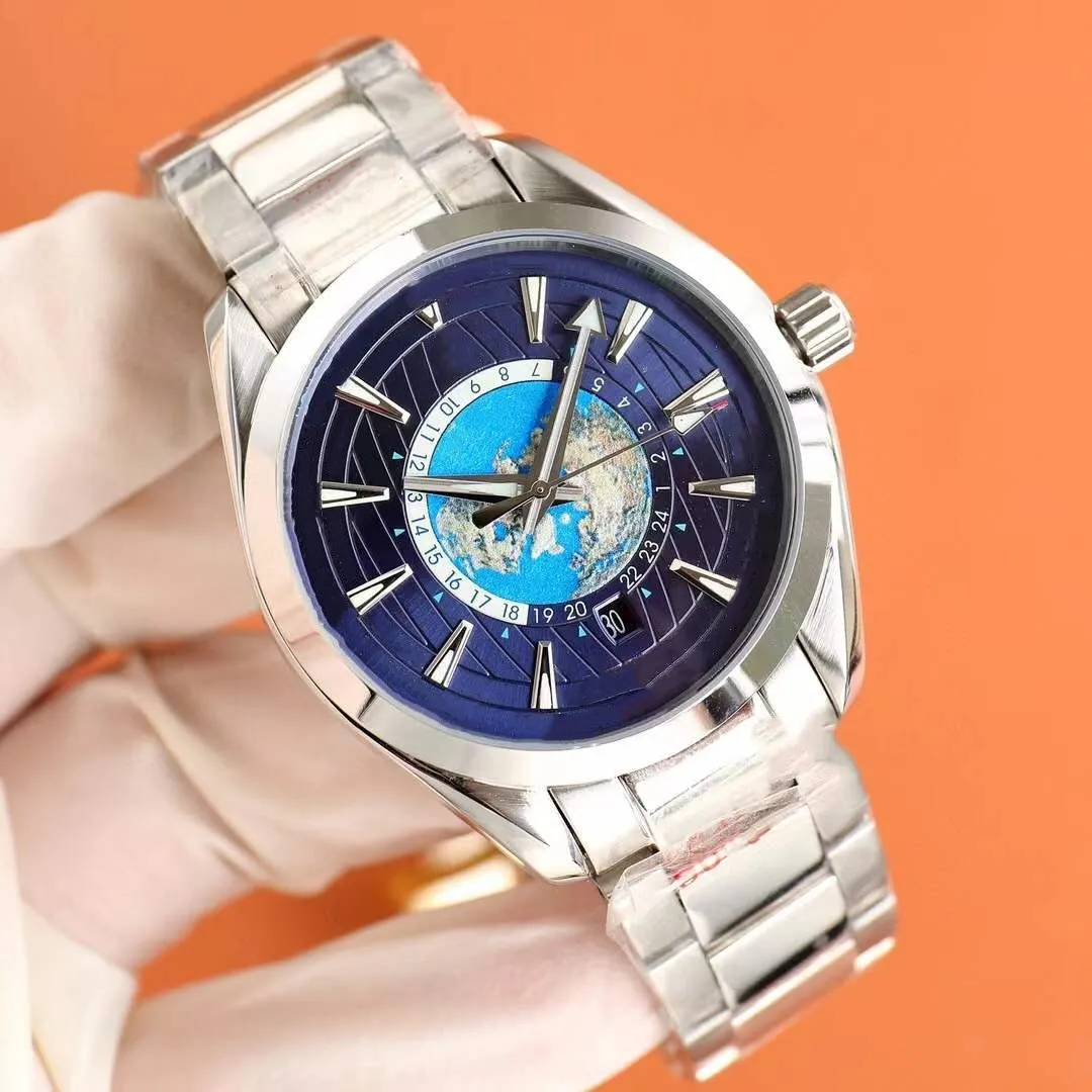 Luxury Men Mechanical Automatic Luminous Earth Wristwatch Geometric World Time Map Watch Charm Physical Observatory Watches Stainless Steel Clock 40mm