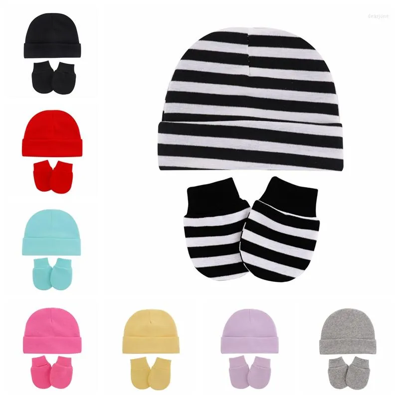 Hårtillbehör Fashion Warm Sticke Cotton Hat and Glove Set Born Anti-Eat Hand Anti-Grab Face Protect Mitten Baby Girls Pography Props