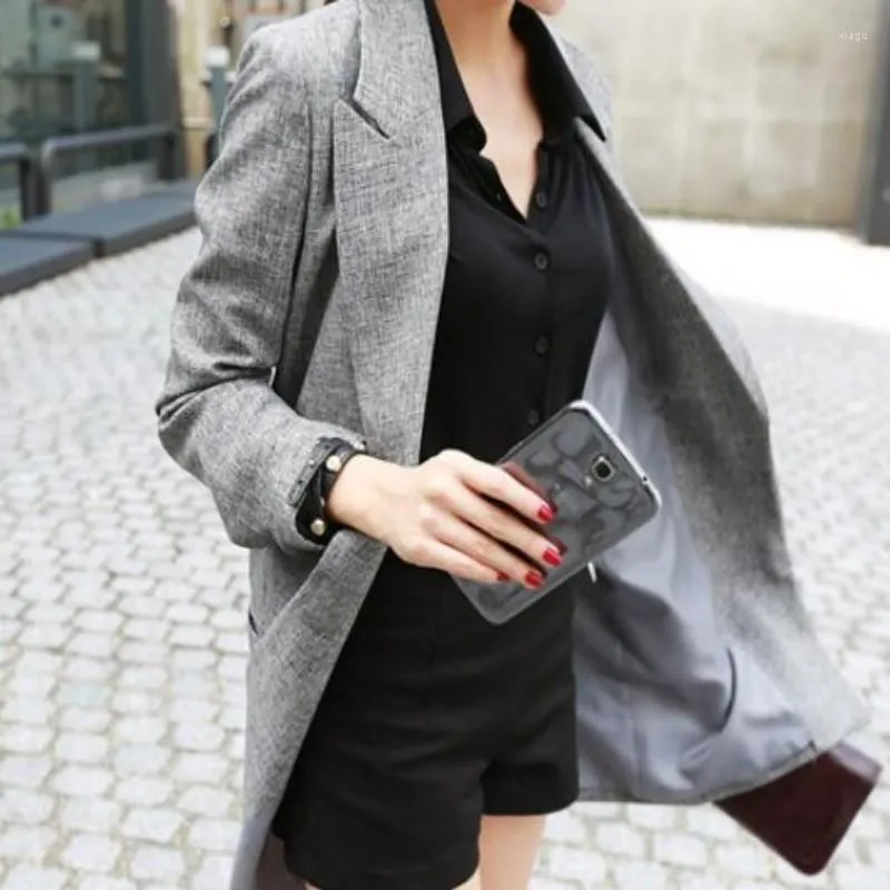 Ternos femininos 2022 Moda feminina mulher cinza ol blazer terno de manga comprida jaqueta de lapela de primavera blazers plus size size