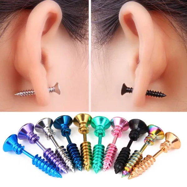 Fashion Screw Stud Earrings Fashion Stainless Steel Body Piercing Ear Stud for Men Women Anti Allergic will and sandy drop ship