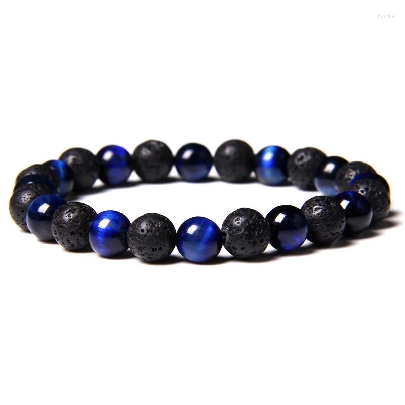 Brin naturel noir pierre de lave perles Bracelet à breloques oeil de tigre perlé hommes Pulsera Homme bijoux cadeaux en gros