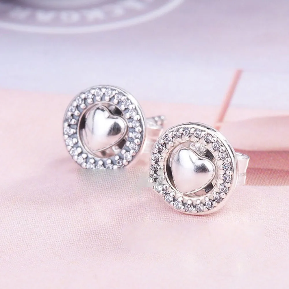 925 Sterling Silver Forever Hearts Stud Earrings Fits European Pandora Style Jewelry Fashion Earrings