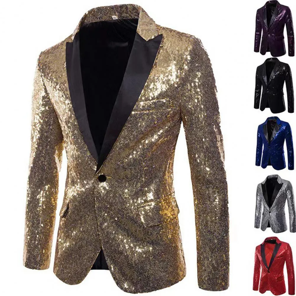 Men's Suits Blazers Shiny Gold Sequin Glitter Embellished Jacket Nightclub Prom Suit Costume Homme Stage Clothes For singers 221201