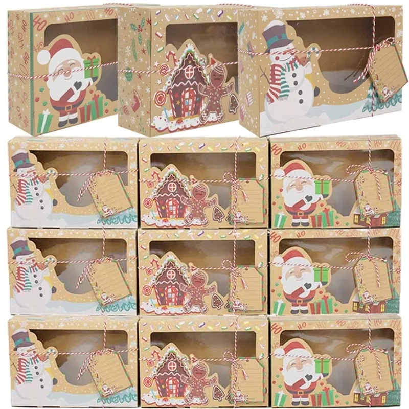 Emballage cadeau 22/18cm boîtes en papier cadeau de noël muffin collations emballage noël bonhomme de neige père noël avec carte de voeux 221202