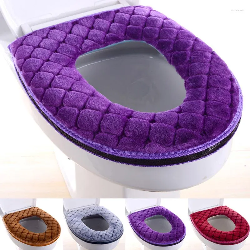 Toiletbranden deksels Universal Warm Soft Washable Plush Cover Pad Zipper Huishoudelijke badkamer Waterdichte Mat Accessoires