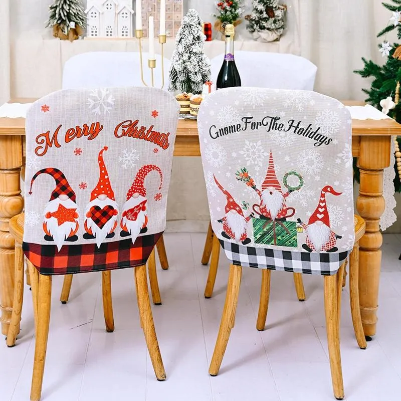 Chair Covers Christmas Decoration Linen Cartoon Faceless Old Plaid Dress Up Cover Man Forest C9F3