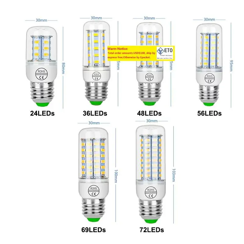 LED Bulbs Light Corn bulb E27 E14 B22 GU10 GU9 56 69 72 Home Lighting Replace the wick 200pcs