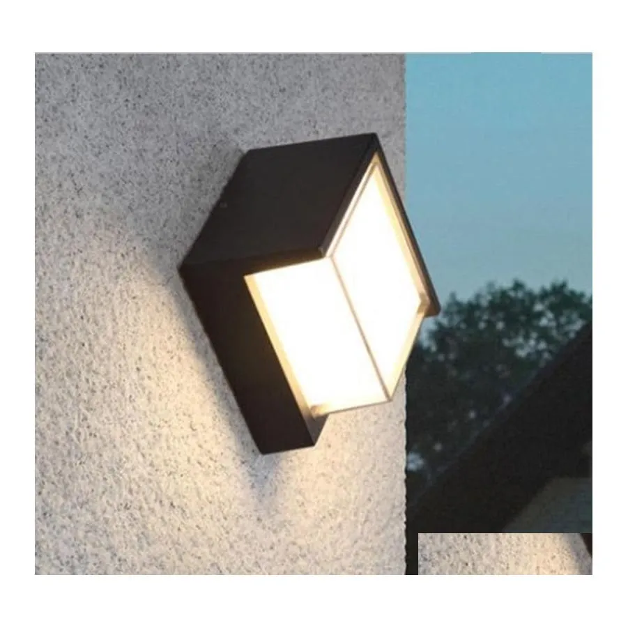 Wall Lamps Outdoor Indoor Wall Lamp Aluminum Surface 12W Warm White Led Round And Square Waterproof Ip54 Garden Lights Drop Delivery Dhtod