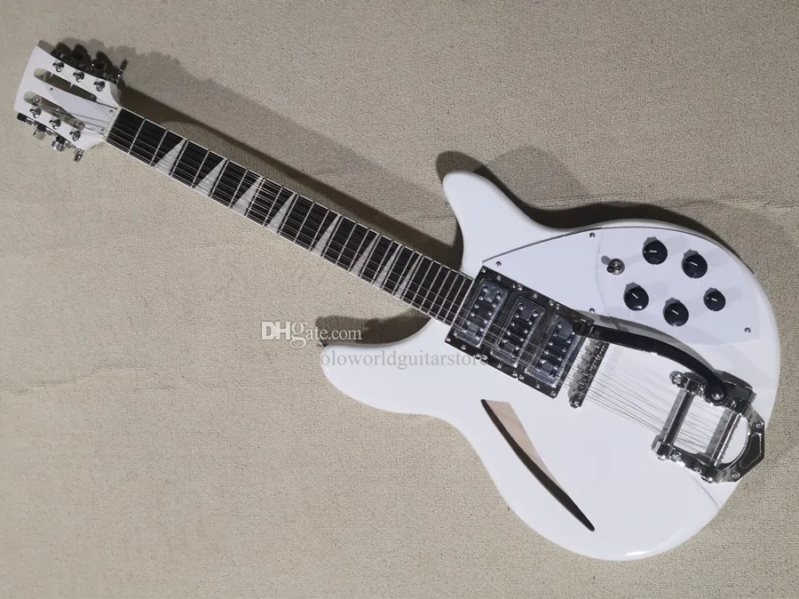 Guitare électrique semi-creuse blanche avec pont Tremolo touche palissandre 3 micros peuvent être personnalisés