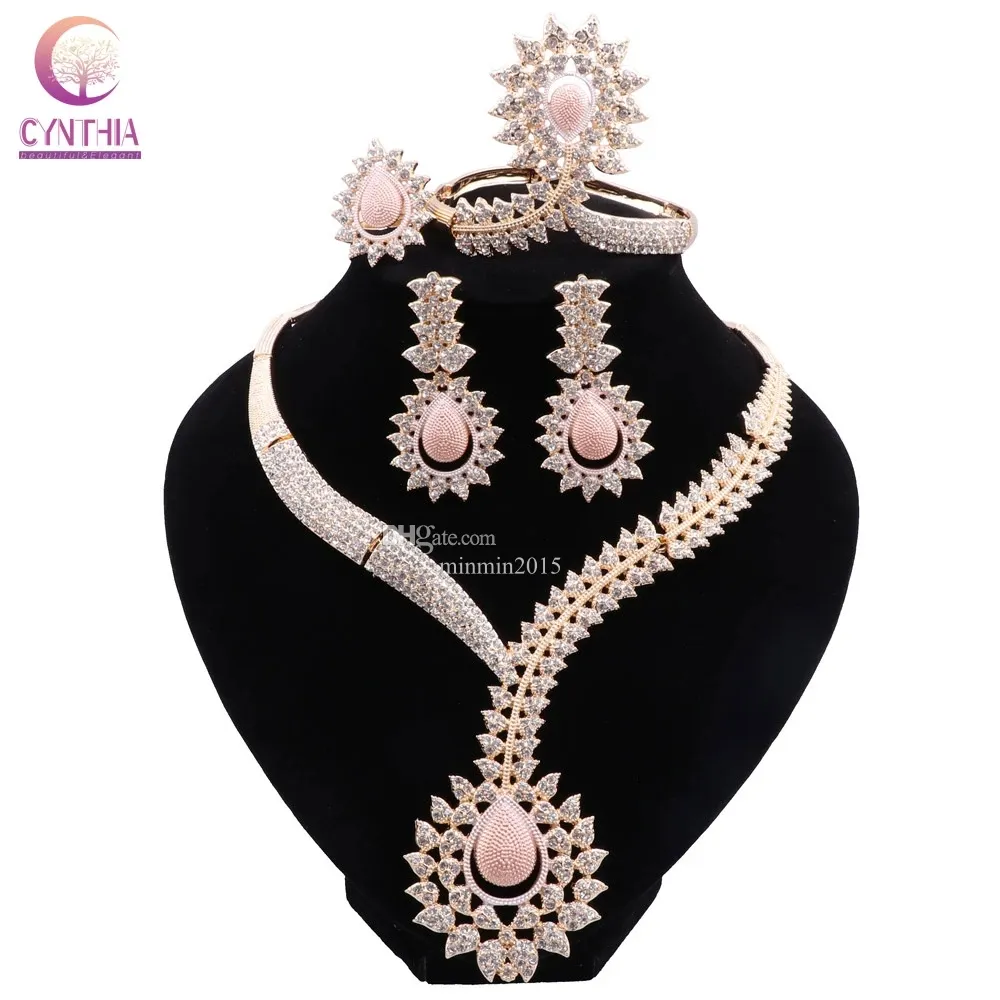 Dubai Gold Plated Jewelry Sets Women Brincos de colar de mulheres grandes Nigeria Nigeria Jewelry Party Festy Gift