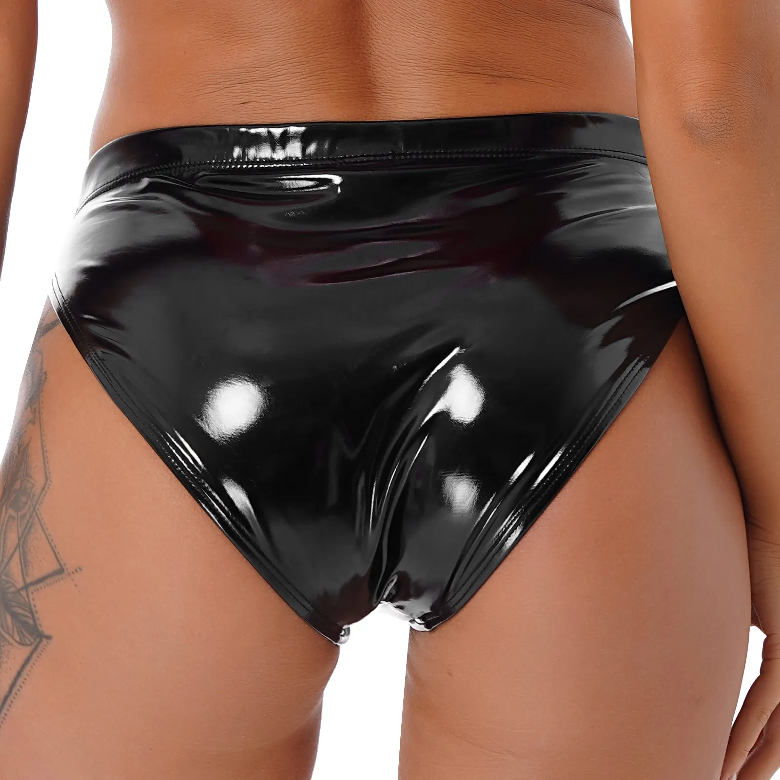 Wetlook Patent Leather Low Raise Elastic Waistband Pvc Panties For