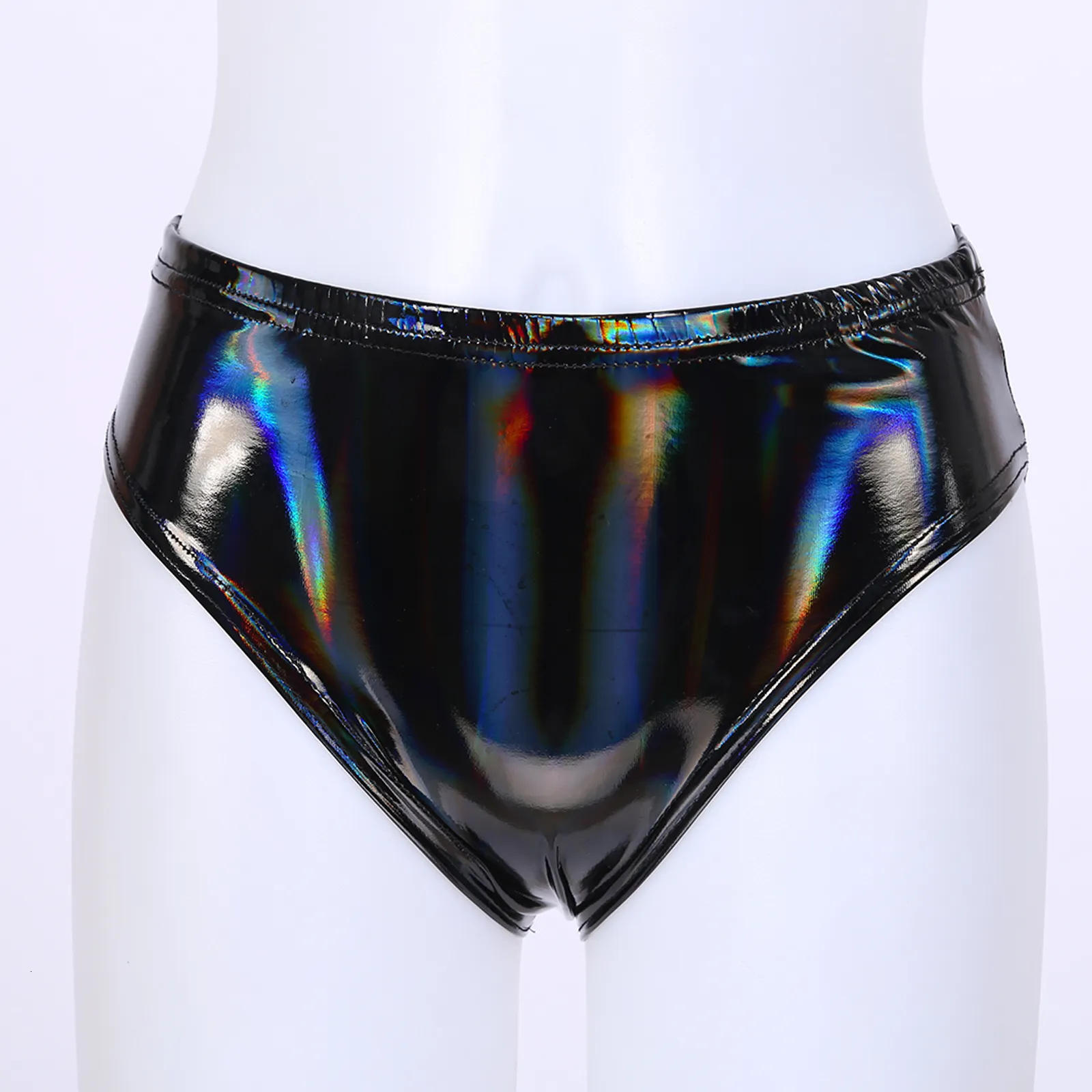 Wetlook Patent Leather Low Raise Elastic Waistband Pvc Panties For