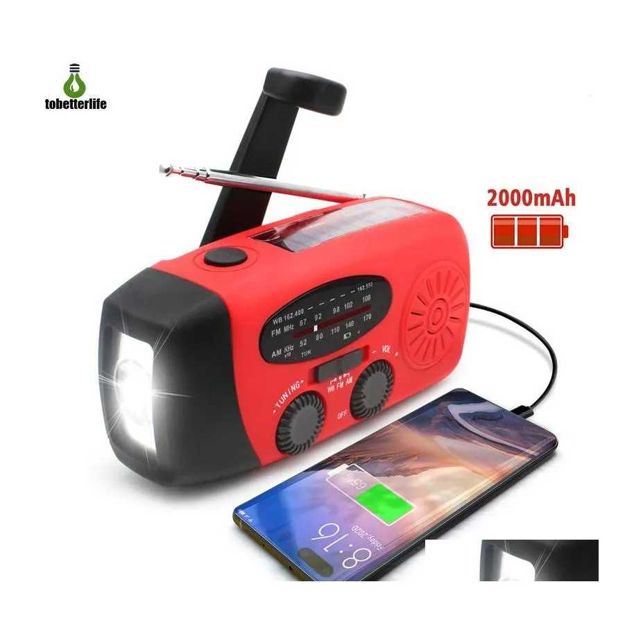 その他のソーラーライトソーラーランプMtifunctional Emergency Radio Hand Crank USB充電式天気1 LED懐中電灯パワーバンクCam Ligh Dhndu