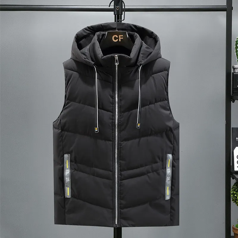 Men's Vests 3669 Black Grey Beige Red Hooded Vest Coat Men Zipper Slim Down Vest Sleeveless Jacket Warm Outerwear Waistcoat Autumn Winter 221202