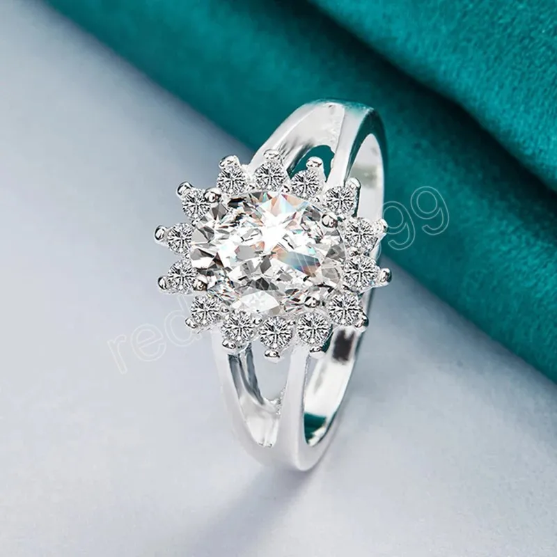 Anello solare in zircone di cristallo in argento sterling 925 gioielli da donna con ciondoli regalo feste di fidanzamento