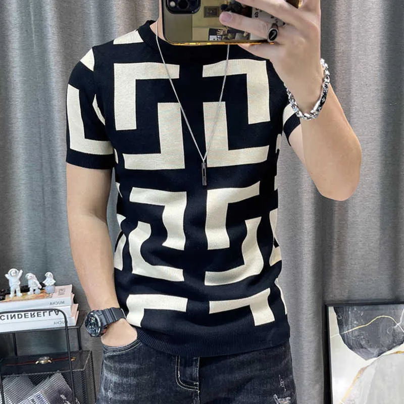 Men's T-Shirts Luxury Men Summer Knitted Tshirt 2022 Korean O-neck Short Sleeve Top Tees Streetwear Male Social Club Slim Fit Casual T-Shirt T221202