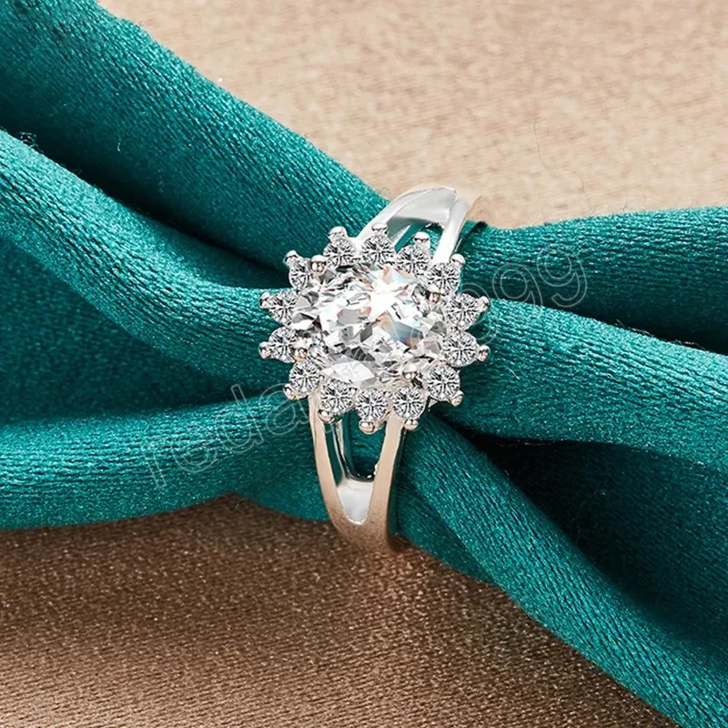 Anello solare in zircone di cristallo in argento sterling 925 gioielli da donna con ciondoli regalo feste di fidanzamento