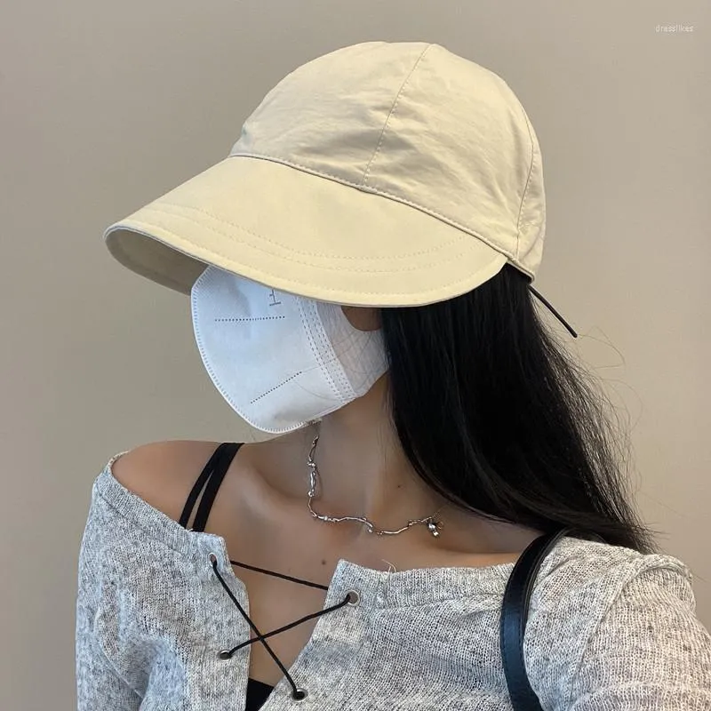 Wide Brim Hats 2022 Summer Women Sun Solid Color Soft Foldable Bucket Hat Outdoor Beach Panama Caps Adjustable Baseball Cap