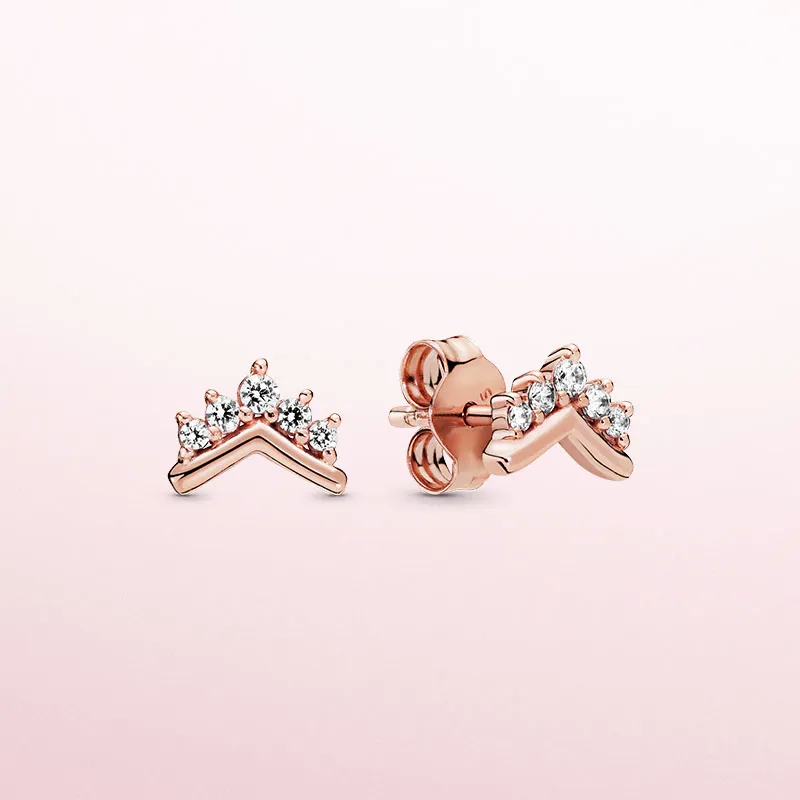 Autentisk Sterling Silver Wishbone Stud ￶rh￤nge med originall￥da f￶r Pandora CZ Diamond Wedding Jewelry Rose Gold Earrings Set f￶r Women Girls