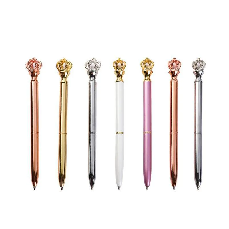 Ballpoint Pens Golden Crown Ballpoint Pens Metal Ballpen For Office School Writing Supplies Stationery Pink Ball Pen 20211223 Q2 Dro Dhscv