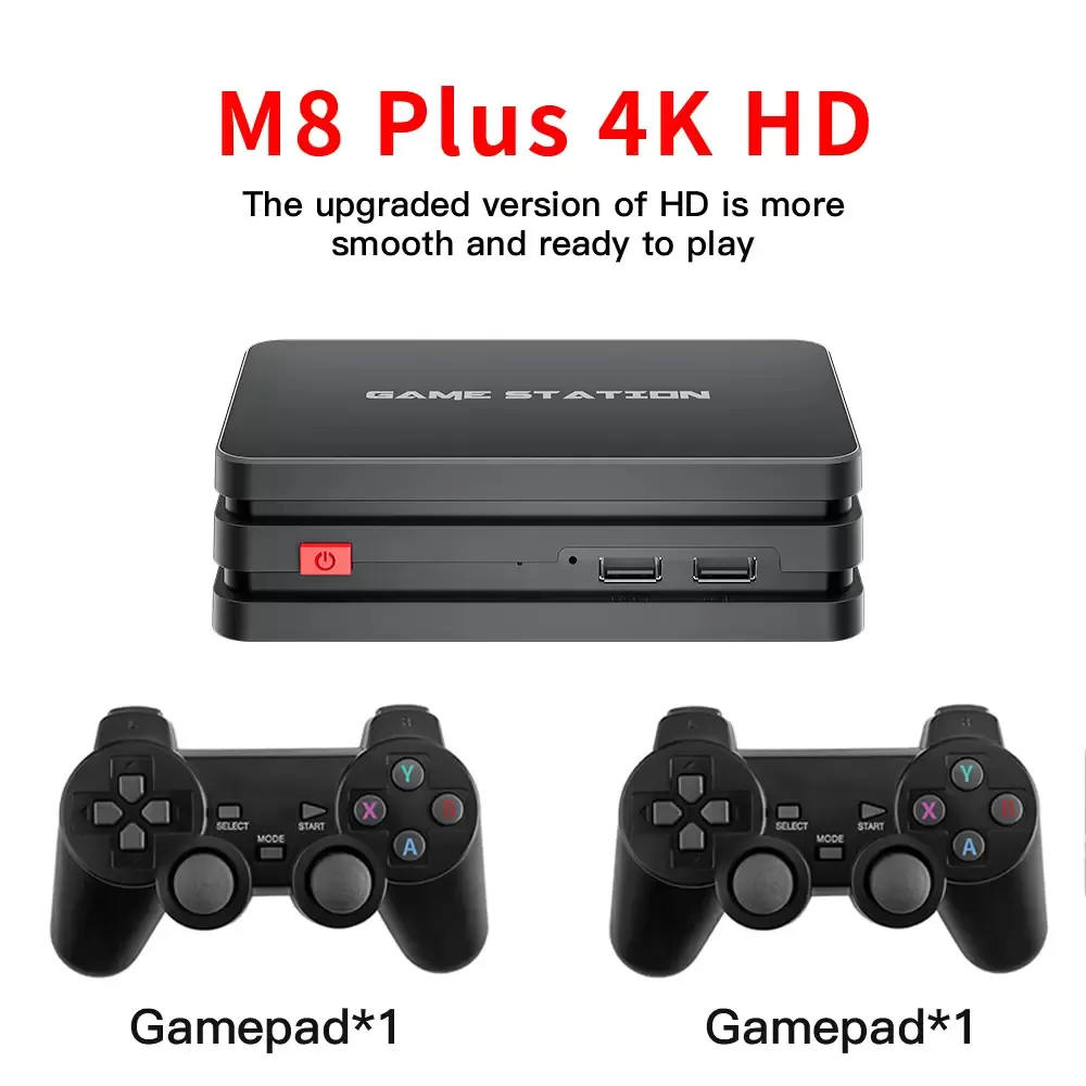 M8 Videogameconsole 2.4G Dubbele draadloze controller Gamestick 4K 10000 games 64GB Retro