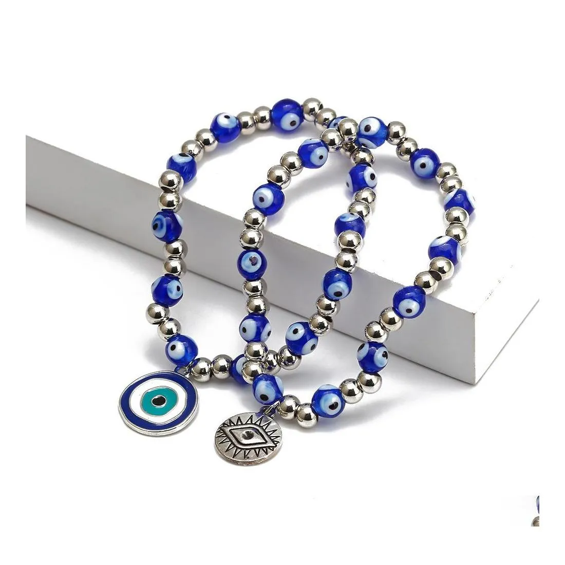 Beaded Evil Demon Eye Glass Beaded Strands Bracelet Couples Men Women Blue Eyes Bracelets Drop Delivery Jewelry Dhlxu