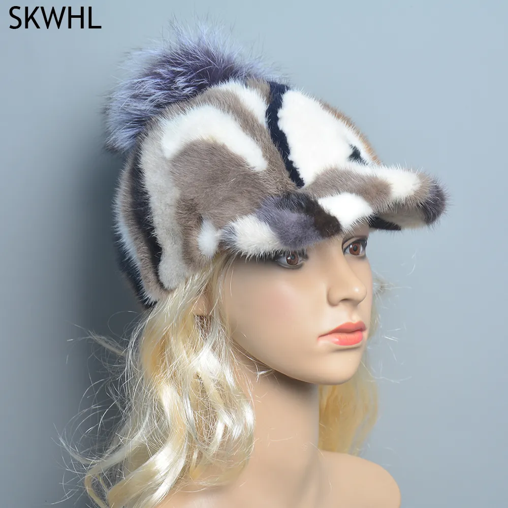 Ball Caps Women Genuine Real Natural Mink Fur Hat Adult Handmade Warm Winter Baseball Cap Luxury Lady Elegant Stylish Warm Caps 221202