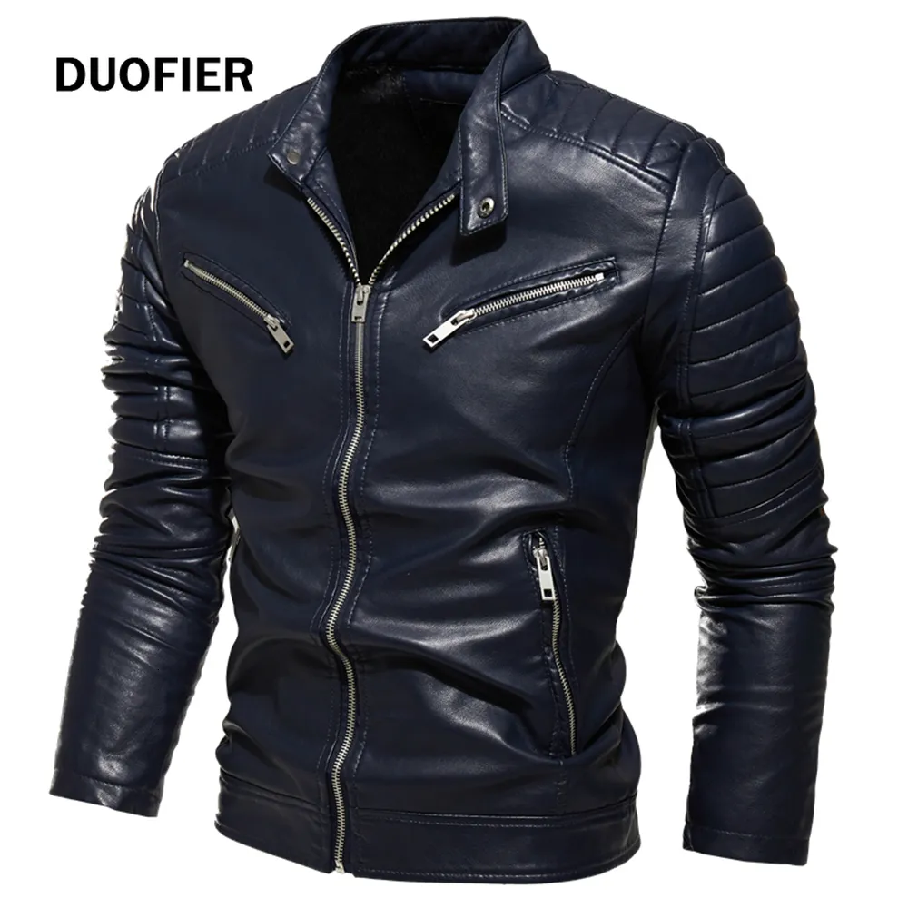 Men's Leather Faux Winter Black Jacket Men Fur Lined Warm Motorcycle Slim Street Fashion BLack Biker Coat Pleated Design Zipper 221202