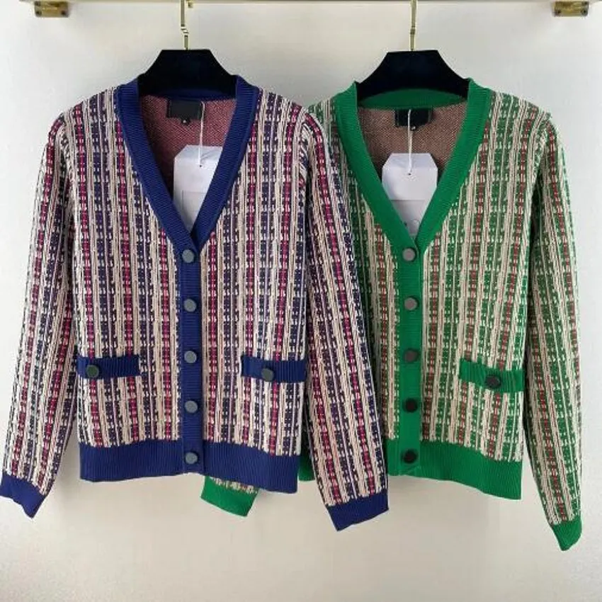 Cardigan décontracté à manches longues rayé de couleur contrastée automne pull en tricot patchwork à col en V élégant et élégant pull en tricot imprimé avec lettre à pois assortie