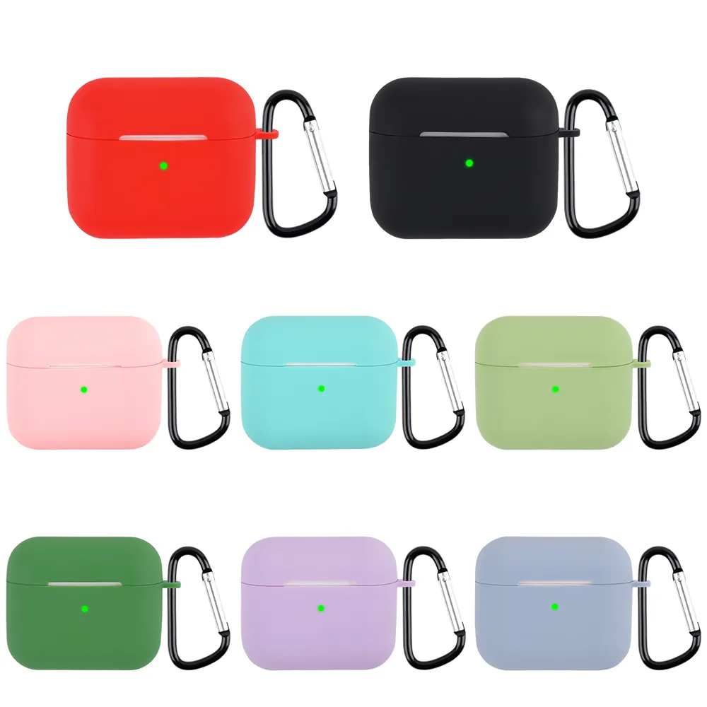 Earphone Protector Soft Silicone Cases For AirPods 3 Bluetooth Earphones Covers For Air pod AirPod 3 Gen 3gen Silicon Rubber Case With Hook Carabiner