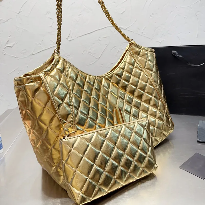 Bolso de mano de gran capacidad, bolsos de hombro para mujer, bolsos de compras con entramado de diamantes, herrajes metálicos, cadena con letrero de letras grandes, correa de cuero, bolso de mano, bolsillo con cremallera