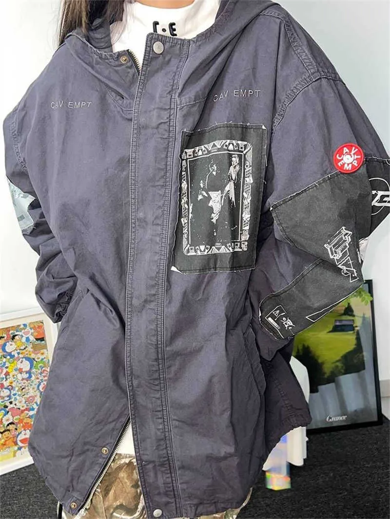 Herrenjacken CAVEMPT Jacke Frühling 2023 Kapuze Multi Patch Herren- und Damen-Trenchcoat mit Reißverschluss T221202