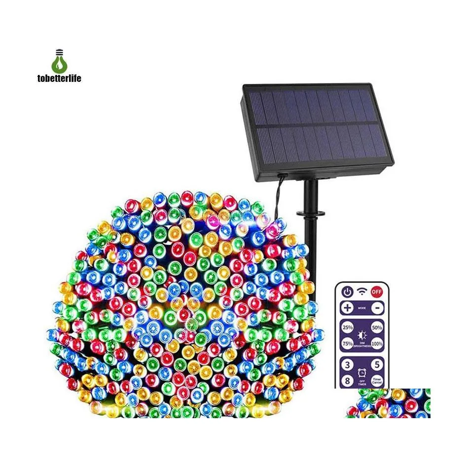 Solar-Gartenleuchten, verbesserte Solar-Lichterkette, 100 LEDs, 200 LEDs, 300 LEDs, 500 LEDs, 1000 LEDs, Fee, 8 Modi, Weihnachten, für den Außenbereich, wasserdicht, Fernbedienung