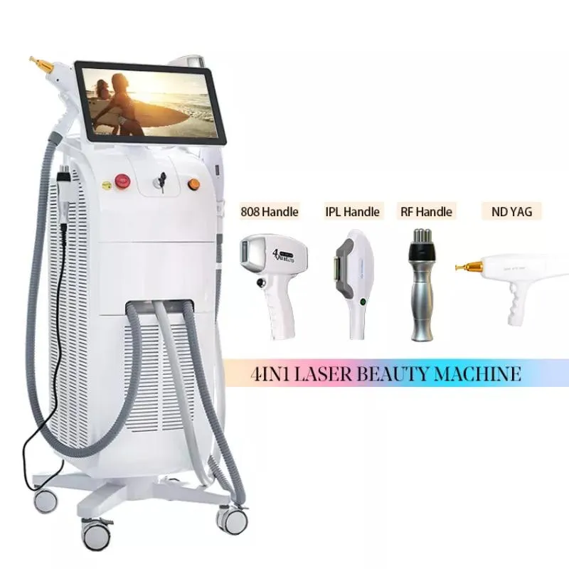 CE approuvé Laser 4 In1 Multifinection Beauty Equipment IPL RF ND YAG Diode Laser Ice Titanium Hair Tattoo Machine