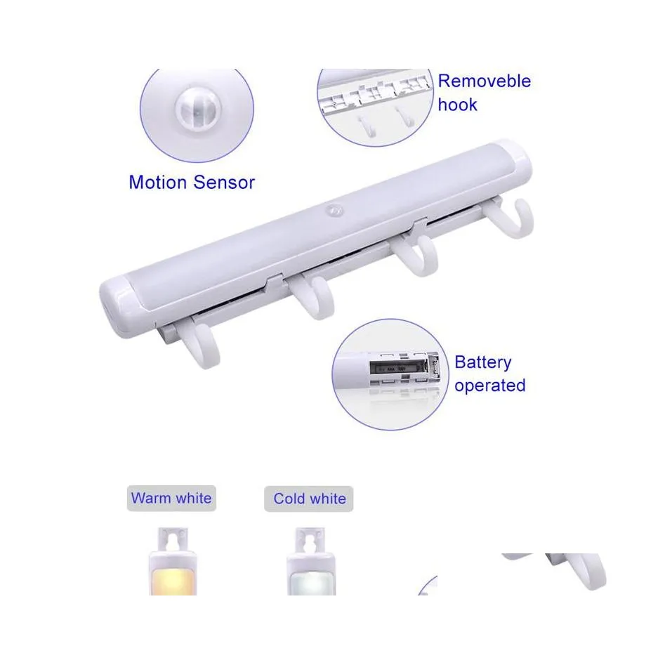 Night Lights Motion Sensor Led Cabinet Light White Warm Usb Detachable Hooks Indoor For Wall Bathroom Hallway Stair Drop Delivery Li Dhfxc