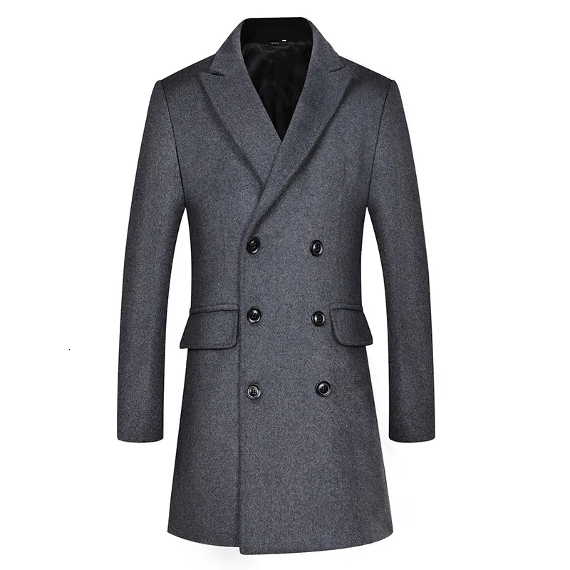 Men's Wool Blends Premium Blend Double Breasted Long Pea Coat British Style Thicken en Male Windbreaker Jacke 221201
