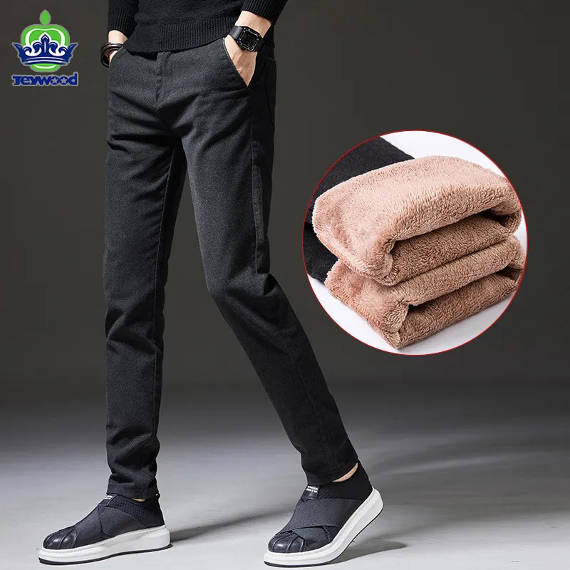 Men's Pants Jeywood Winter Warm Casual Business Fashion Slim Fit Stretch Thicken Gray Blue Black Cotton Trousers Male 221202