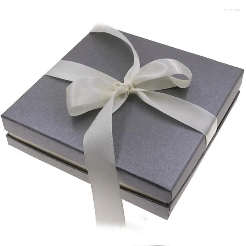 Jewelry Pouches Square Set Box Big Necklace Paper 168 40MM Grey With Ribbon 25mm Width Pendant Packaging Boxes