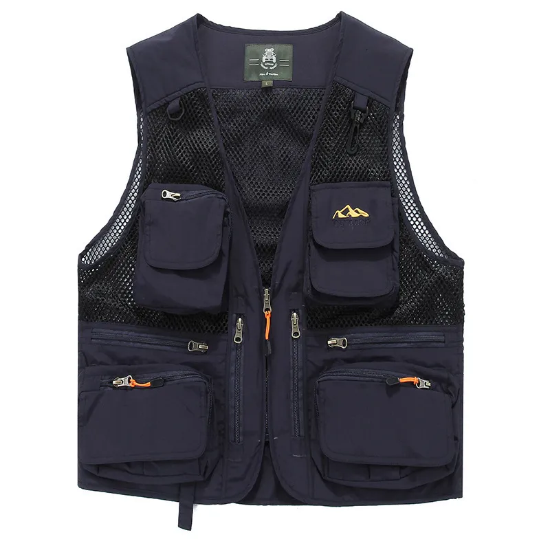 Мужские жилеты плюс размер M5XL Spring Summer Vest Men Mesh Streshable Outdoor Leisure Pography Рыбалка жилетки для жилетки с множеством карманов 221202