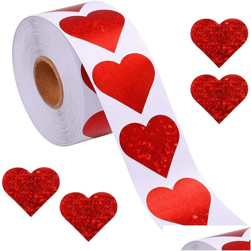 접착제 스티커 50500pcs 빨간 심장 모양 레이블 발렌타인 데이 종이 포장 스티커 사탕 가방 선물 상자 포장 결혼 20211228 DHOVD
