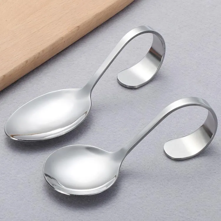 Hotel and Restaurant Use cucharas de acero inoxidable Canape Siring Spoon Food Shiny Polish Sea con mango curativo SN391