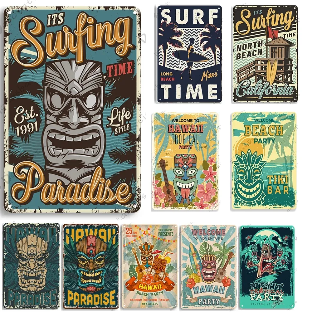 Komik aloha tiki metal boyama metal teneke işareti endüstriyel dekorasyon vintage poster kulüp pub bar ev dekor imzaları dekoratif plaka 20cmx30cm woo