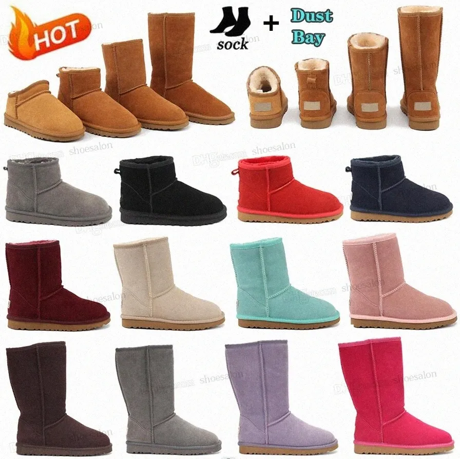 2022 diseñador clásico australiano mujeres botas cálidas EE. UU. GS 585401 mujeres hombres bota Mini tobillo bailey inter satén piel completa esponjoso peludo duna uggity hebilla nieve medio wgg