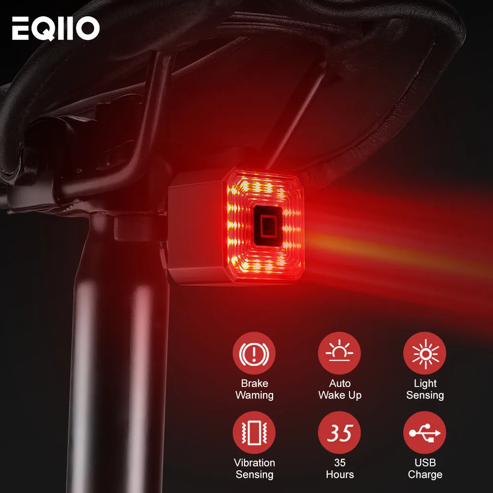 Bike Lights Eqiio Bicycle Smart Brake Tail USB Charging Safety Rear Warning IPX4 Waterproof MTB Lamp Road Accessories 221201