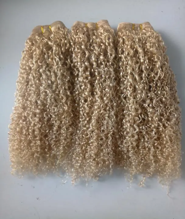 Brazilian Human Virgin Remy Kinky Curly Hair Weft Blonde Color Unprocessed Baby Soft Double DrawnHair Extensions 100gbundle Produ2566119